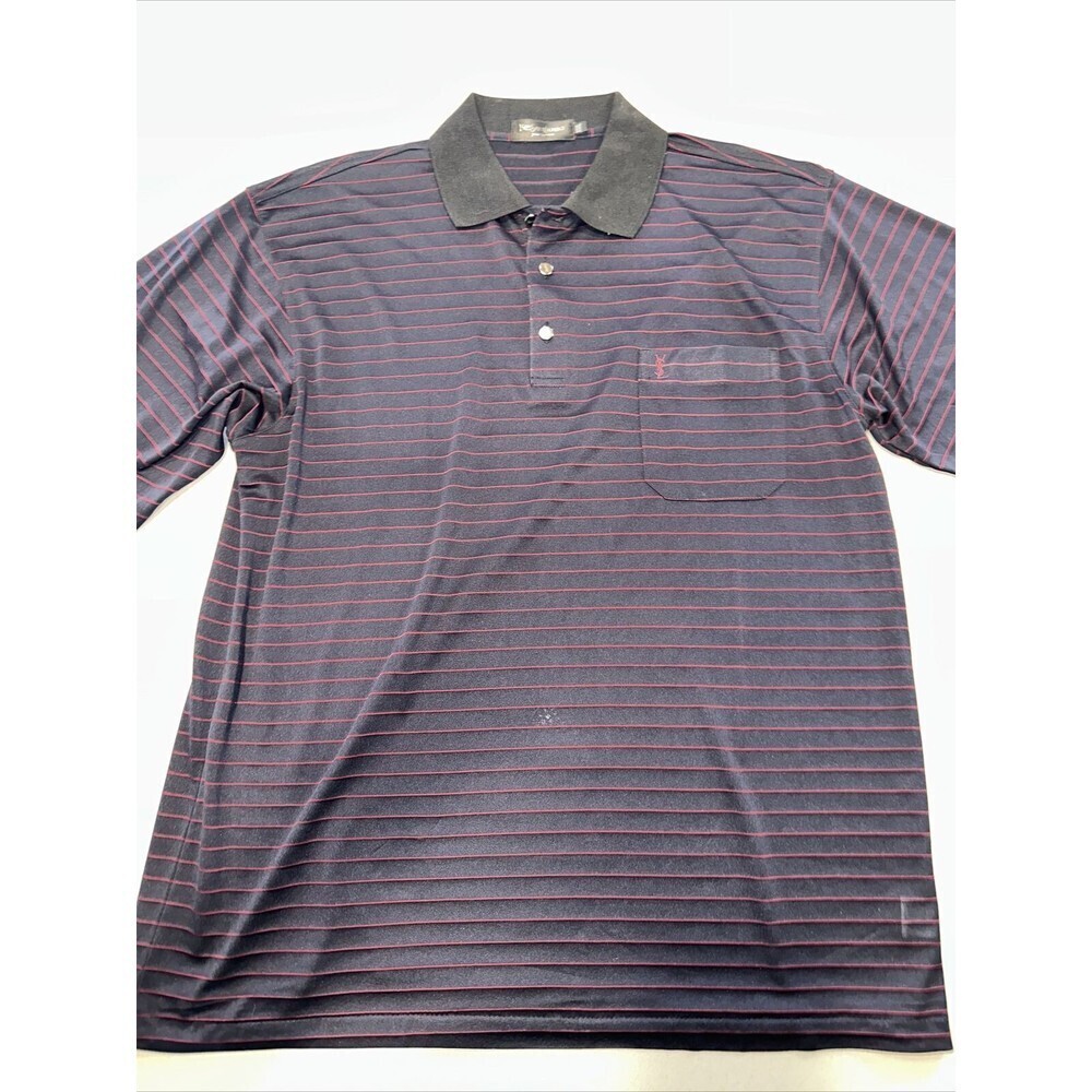 Vintage Yves Saint Laurent Men’s Shirt M-L Black Gold Stripe 100% Silk Polo